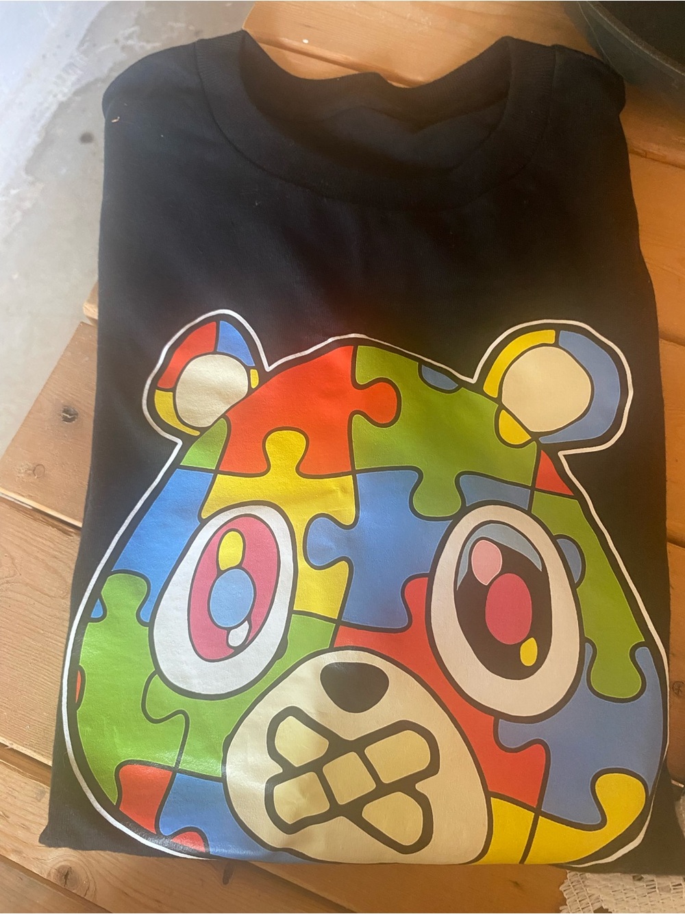 Kids Puzzle Bear Graphic Tee - Black